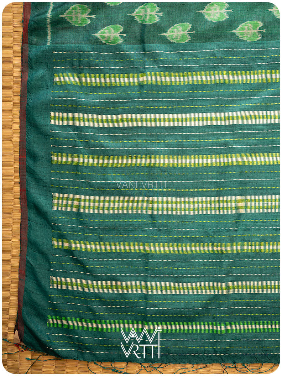 Emerald Green Peepal Ikat Handspun Tussar Silk Saree