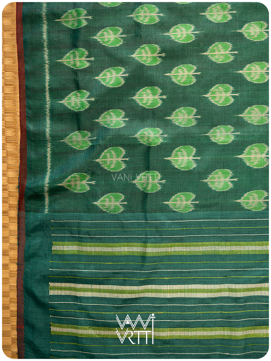 Emerald Green Peepal Ikat Handspun Tussar Silk Saree