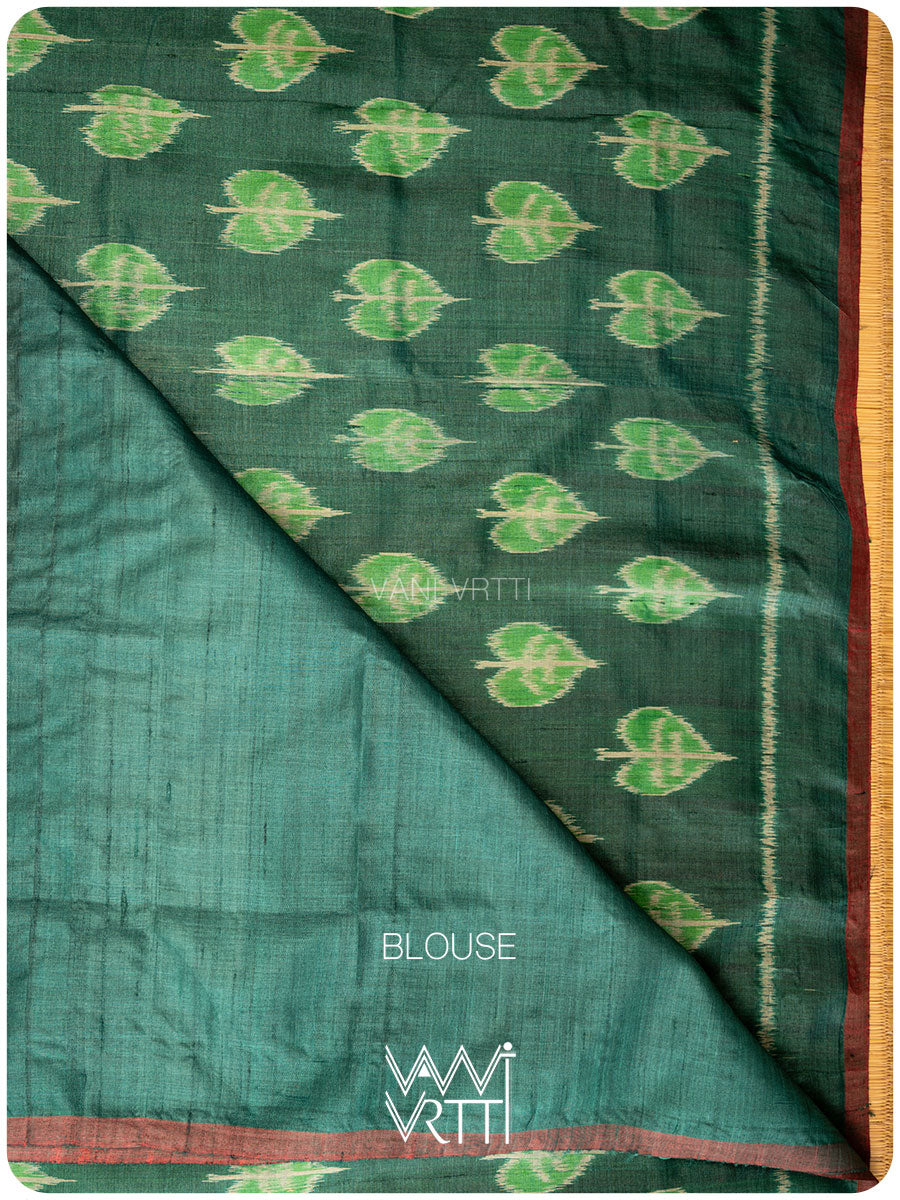 Emerald Green Peepal Ikat Handspun Tussar Silk Saree