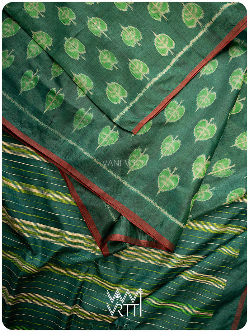 Emerald Green Peepal Ikat Handspun Tussar Silk Saree