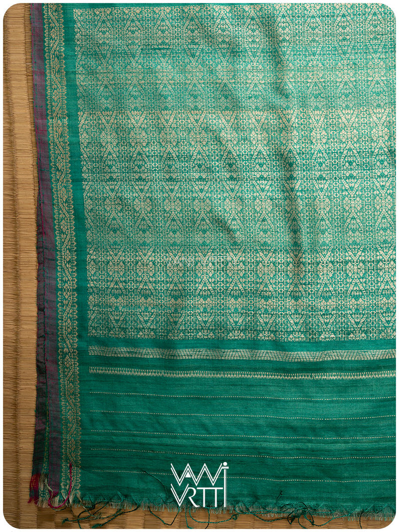 Elichi Green Madhumalati Handspun Tussar Silk Saree