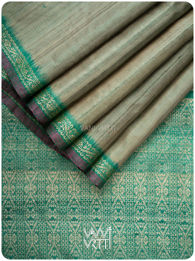 Elichi Green Madhumalati Handspun Tussar Silk Saree
