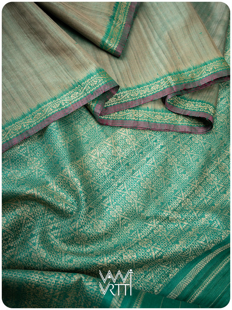 Elichi Green Madhumalati Handspun Tussar Silk Saree