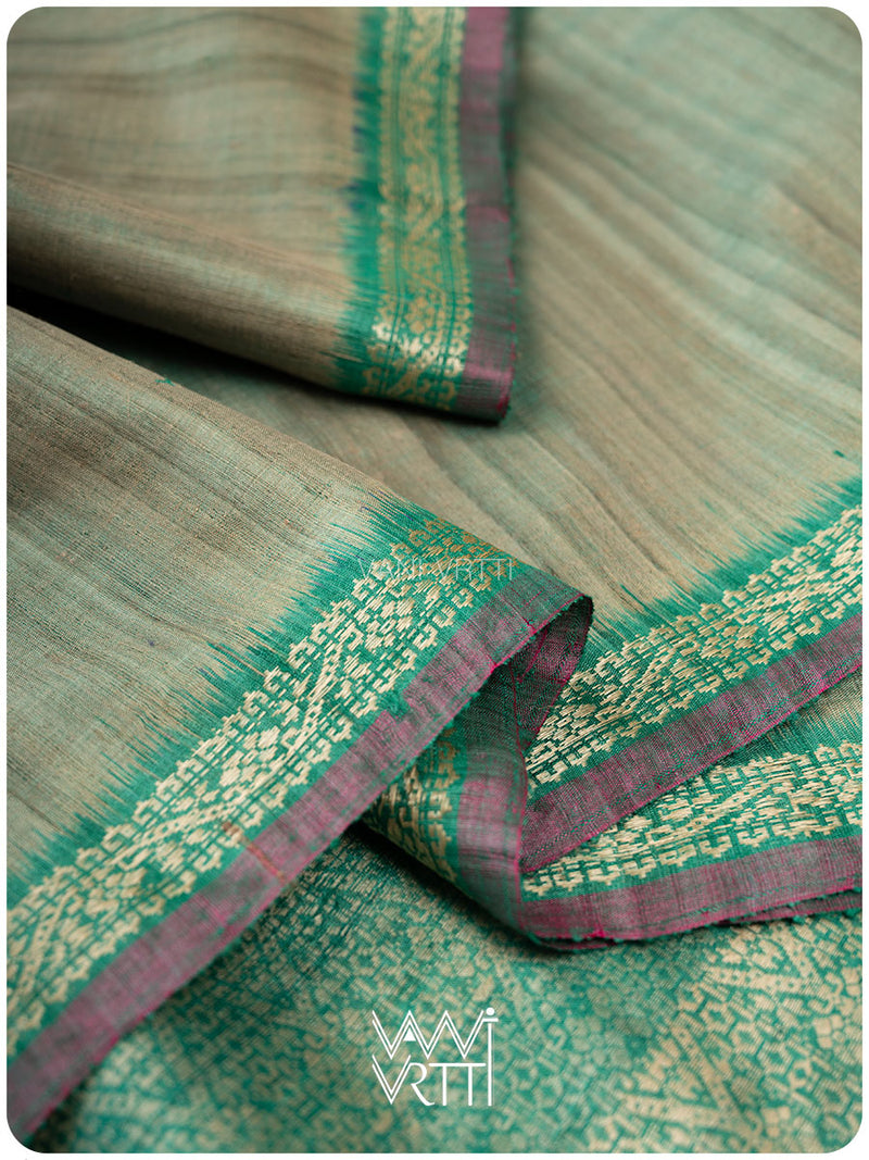 Elichi Green Madhumalati Handspun Tussar Silk Saree