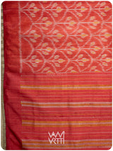 Tomato Red Iris Ikat Handspun Tussar Silk Saree