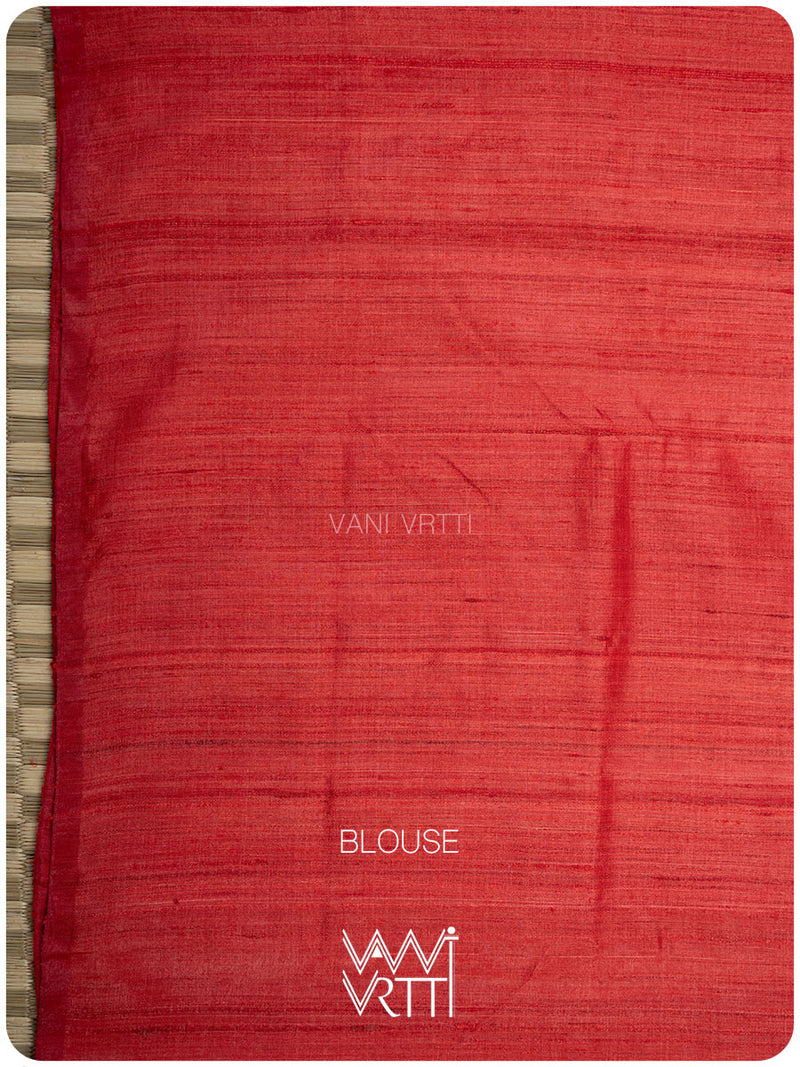 Tomato Red Iris Ikat Handspun Tussar Silk Saree