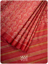 Tomato Red Iris Ikat Handspun Tussar Silk Saree