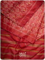 Tomato Red Iris Ikat Handspun Tussar Silk Saree