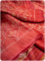 Tomato Red Iris Ikat Handspun Tussar Silk Saree