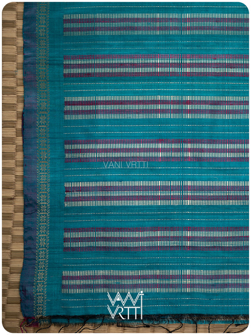 Firozi Blue Samudra Lahar Ikat Handspun Tussar Silk Saree