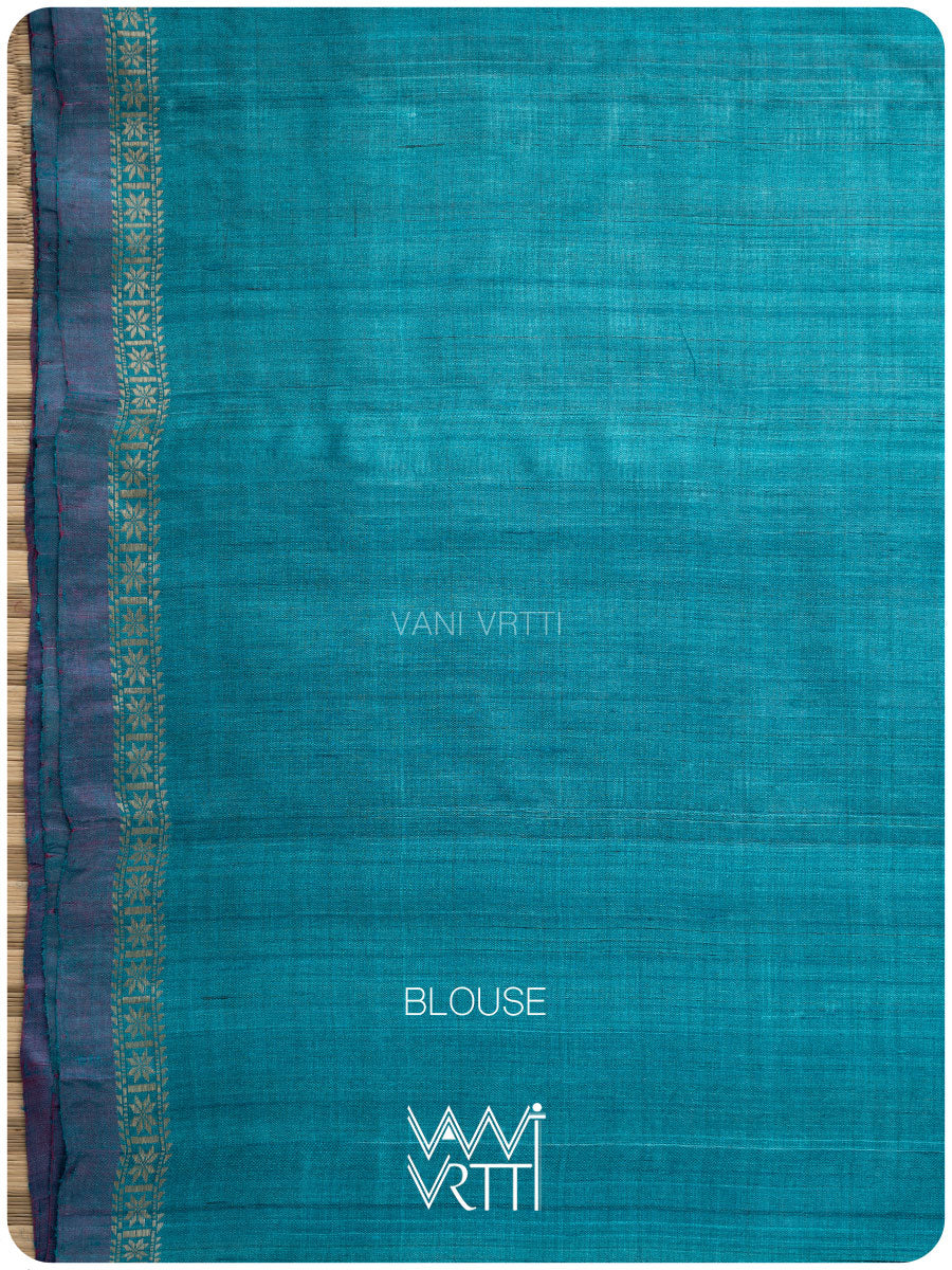 Firozi Blue Samudra Lahar Ikat Handspun Tussar Silk Saree