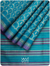 Firozi Blue Samudra Lahar Ikat Handspun Tussar Silk Saree