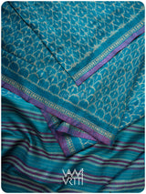 Firozi Blue Samudra Lahar Ikat Handspun Tussar Silk Saree