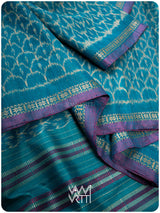 Firozi Blue Samudra Lahar Ikat Handspun Tussar Silk Saree