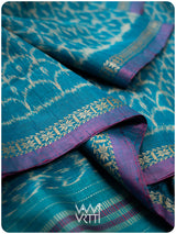 Firozi Blue Samudra Lahar Ikat Handspun Tussar Silk Saree