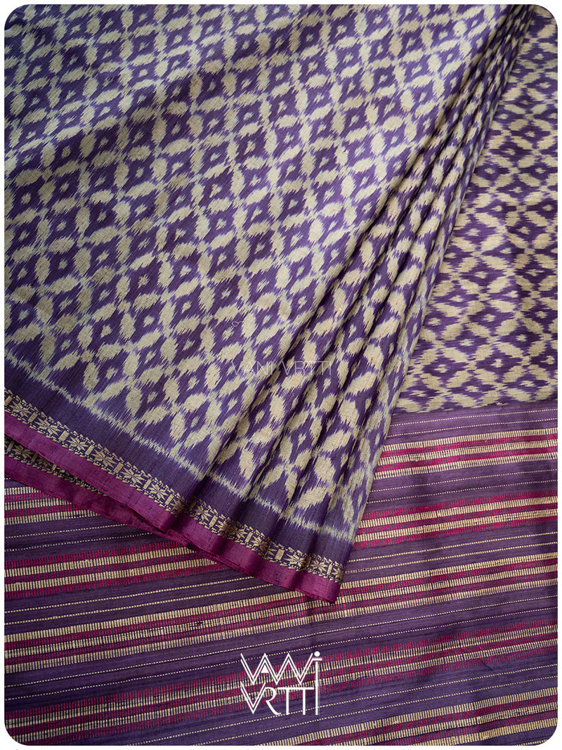 Purple Lily Ikat Handspun Tussar Silk Saree