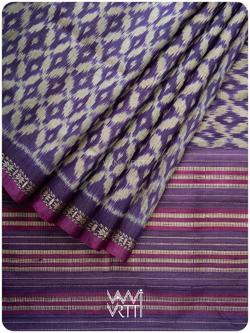 Purple Lily Ikat Handspun Tussar Silk Saree