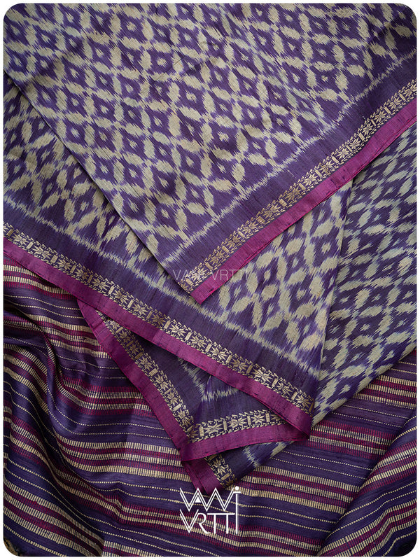 Purple Lily Ikat Handspun Tussar Silk Saree