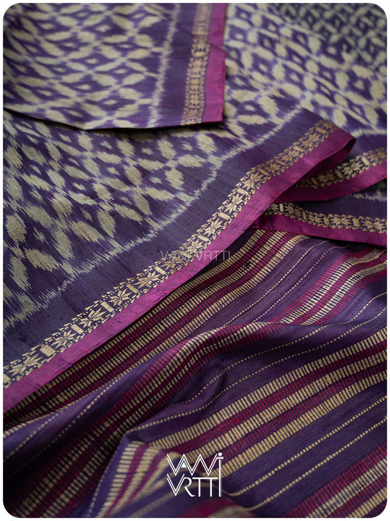 Purple Lily Ikat Handspun Tussar Silk Saree