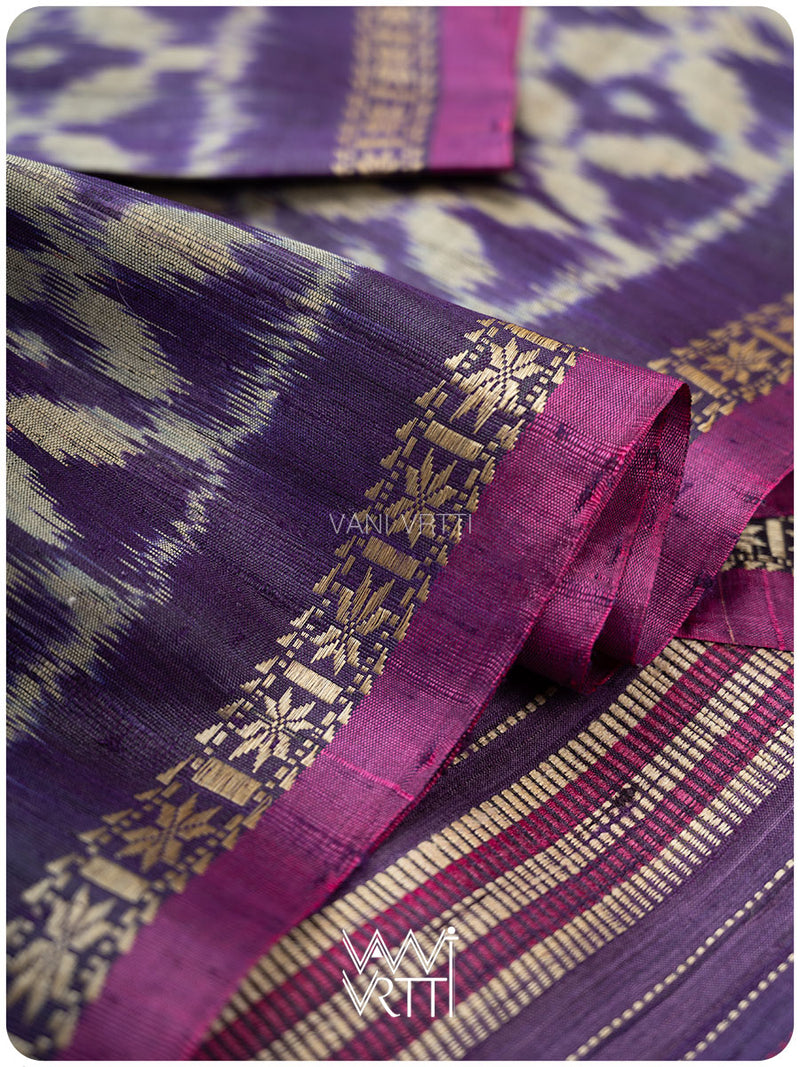 Purple Lily Ikat Handspun Tussar Silk Saree