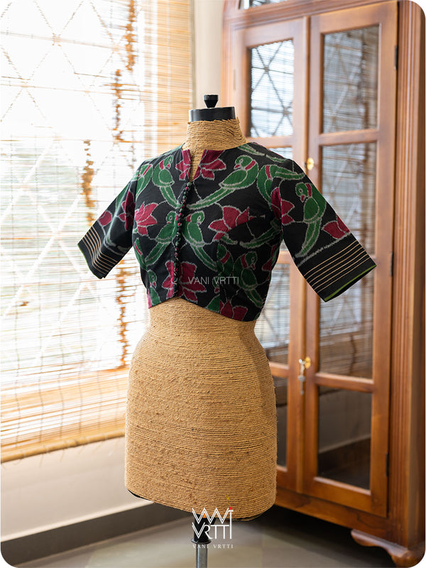 Black Lotus Parrot Cotton Ikat Blouse