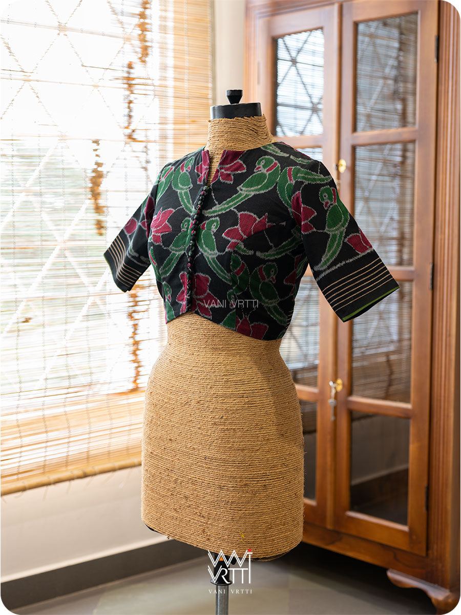 Black Lotus Parrot Cotton Ikat Blouse
