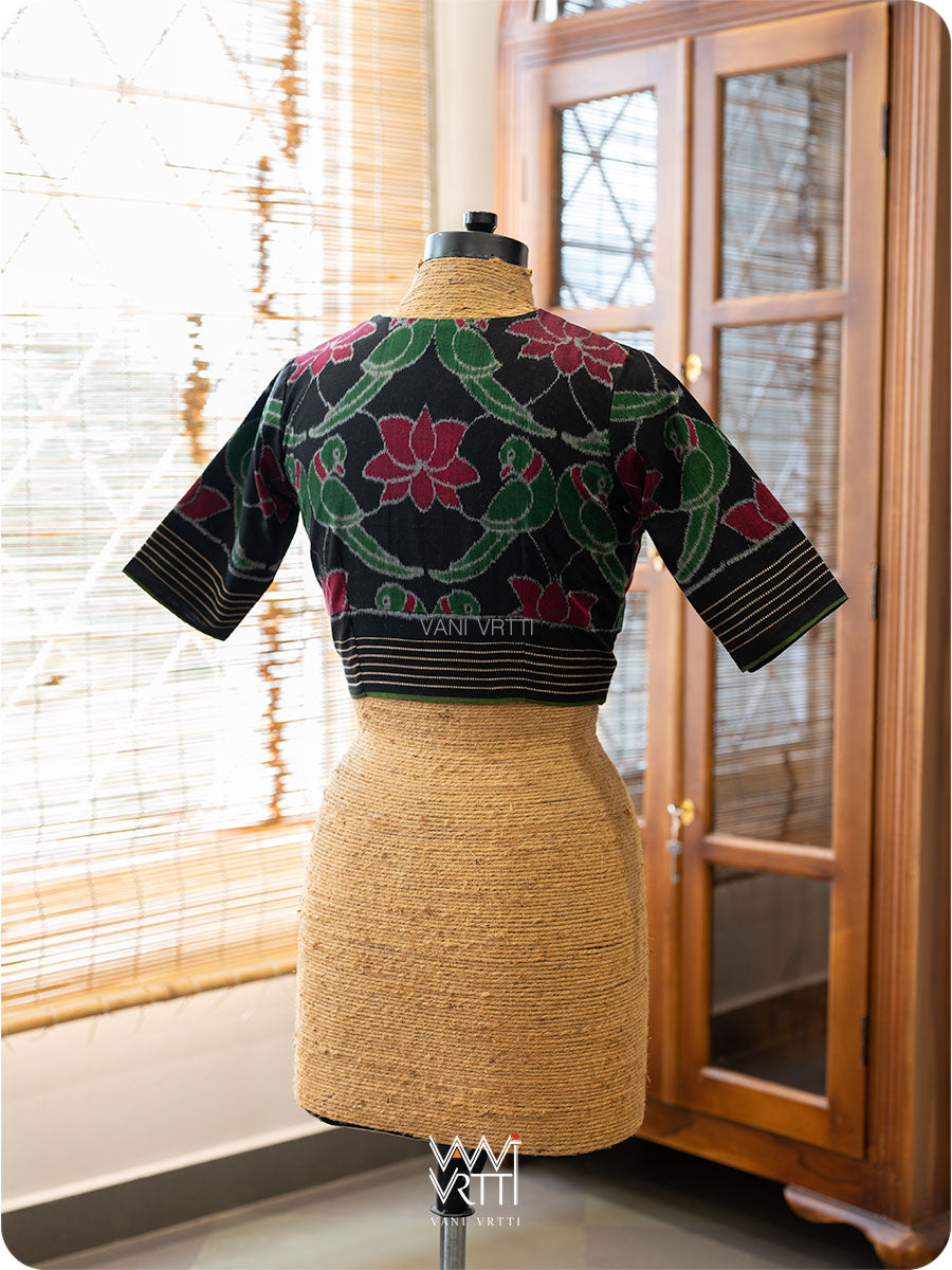 Black Lotus Parrot Cotton Ikat Blouse