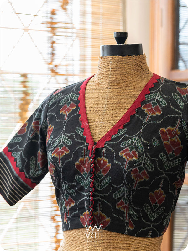 Black Laal Jaba Patchwork Cotton Ikat Blouse