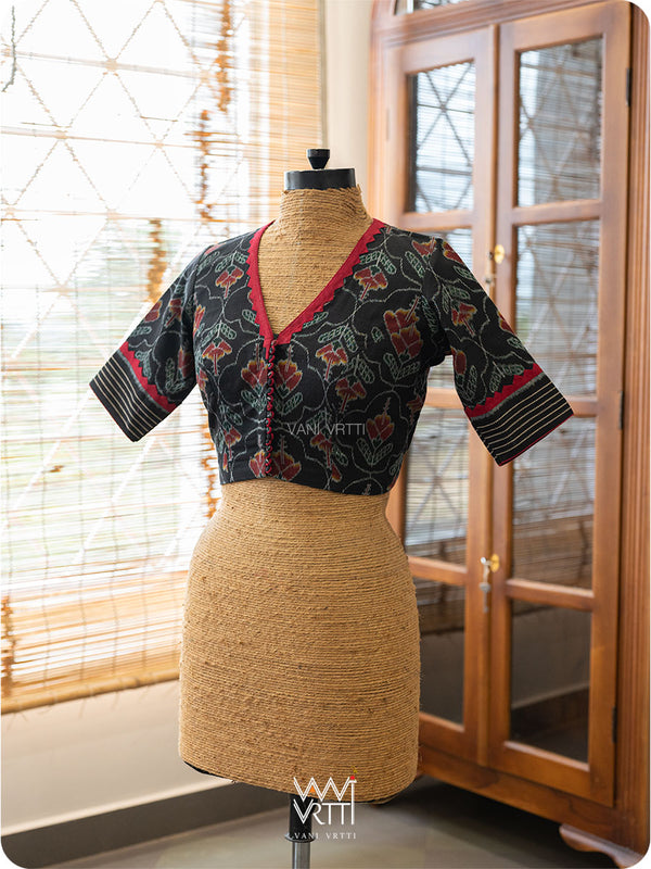 Black Laal Jaba Patchwork Cotton Ikat Blouse