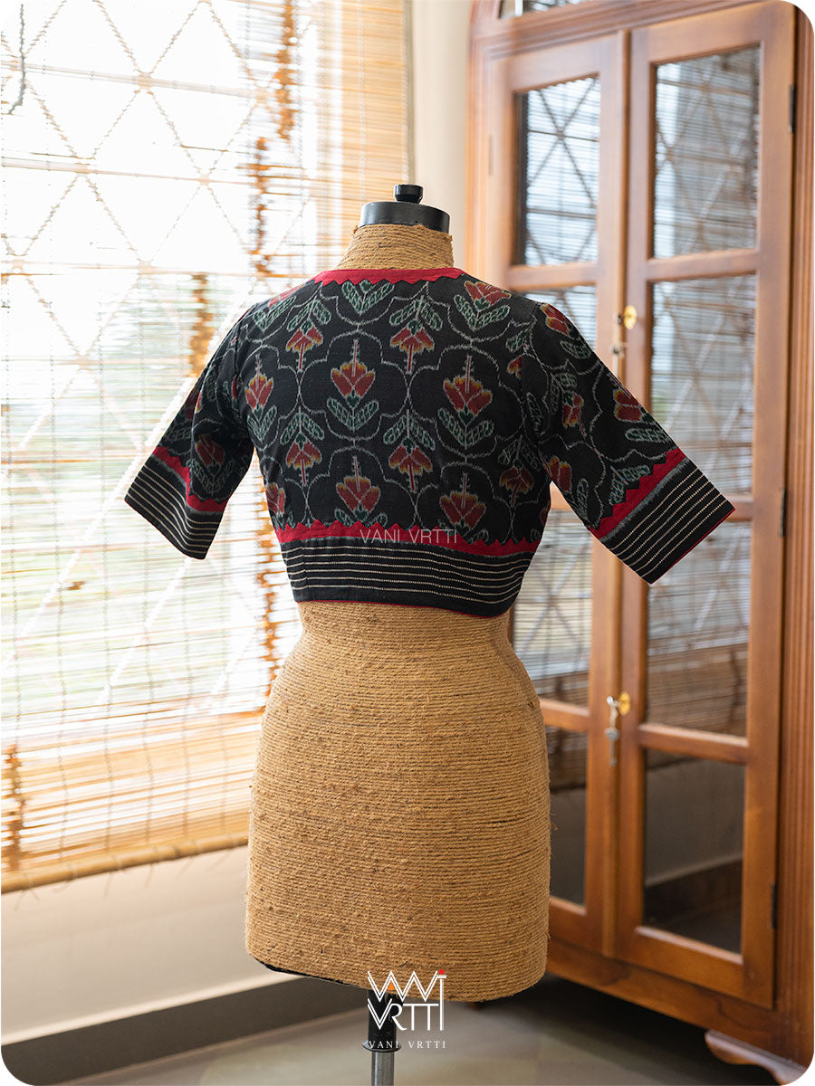 Black Laal Jaba Patchwork Cotton Ikat Blouse