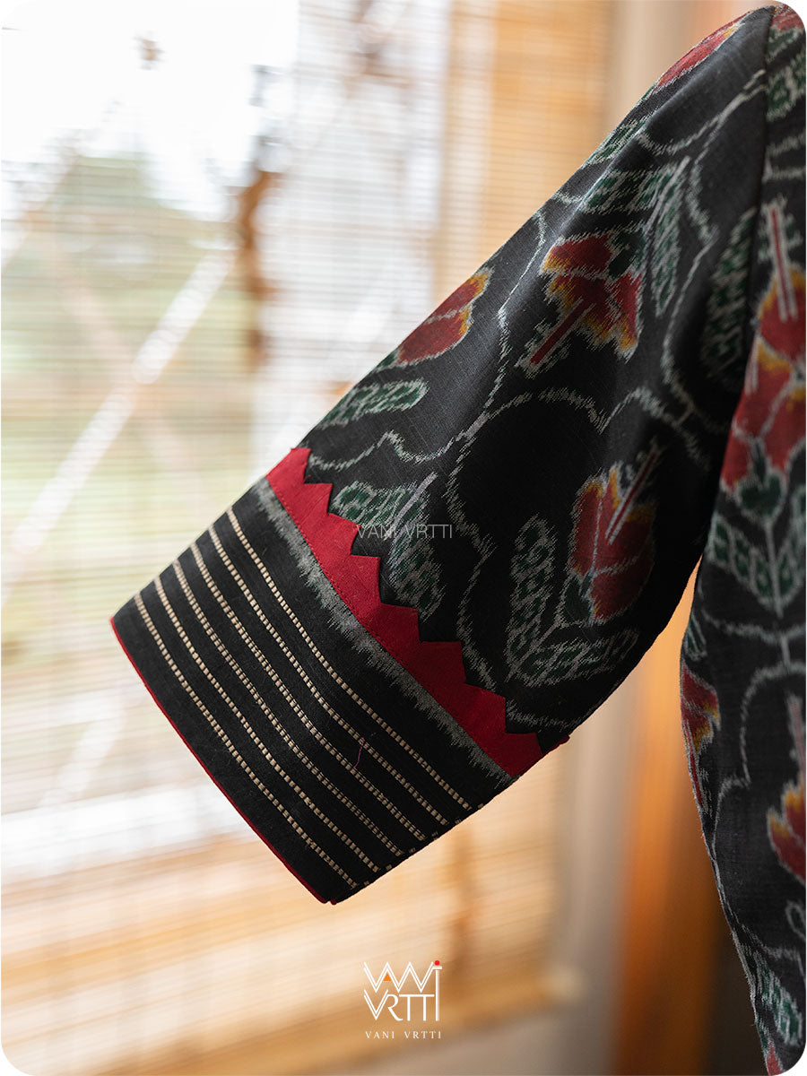 Black Laal Jaba Patchwork Cotton Ikat Blouse
