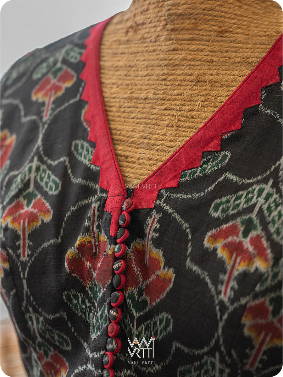Black Laal Jaba Patchwork Cotton Ikat Blouse