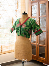 Fern Green Lotus Parrot Patchwork Cotton Ikat Blouse
