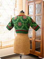 Fern Green Lotus Parrot Patchwork Cotton Ikat Blouse