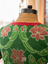 Fern Green Lotus Parrot Patchwork Cotton Ikat Blouse