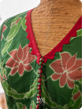 Fern Green Lotus Parrot Patchwork Cotton Ikat Blouse