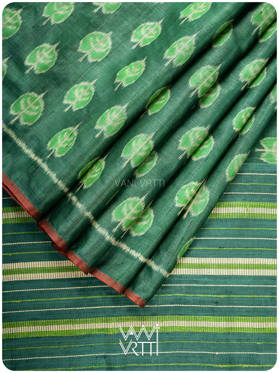 Emerald Green Peepal Ikat Handspun Tussar Silk Saree