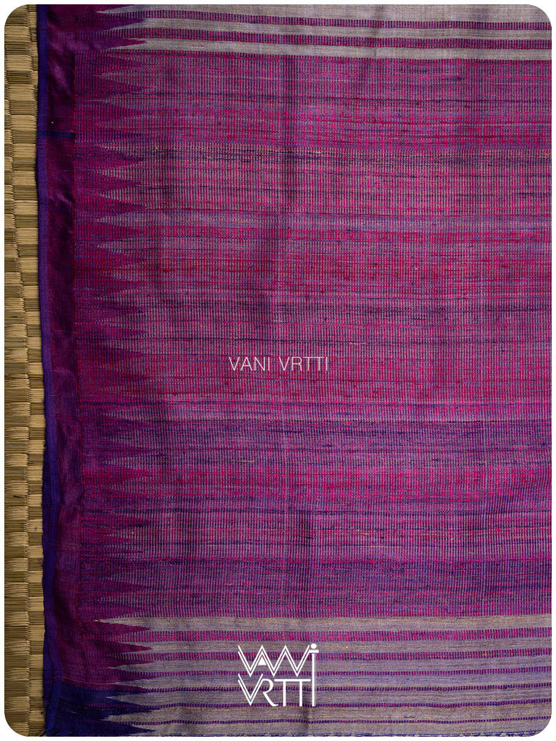 Greyish Lilac Magenta Ganga Jamuna Bristi Handspun Tussar Silk Saree