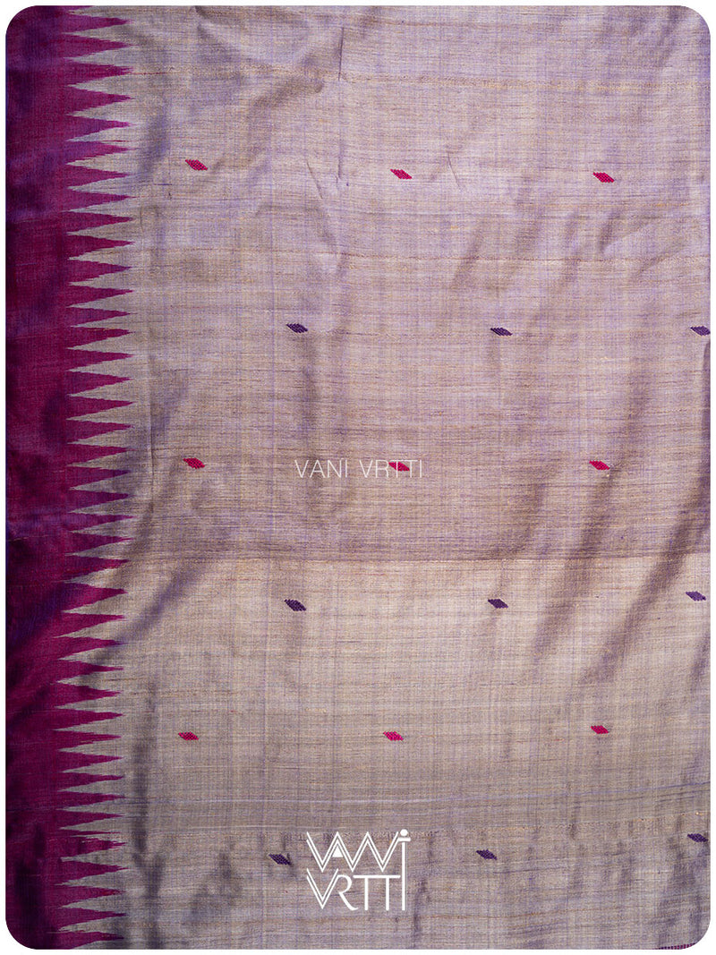 Greyish Lilac Magenta Ganga Jamuna Bristi Handspun Tussar Silk Saree