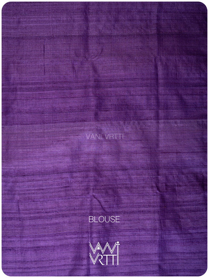 Greyish Lilac Magenta Ganga Jamuna Bristi Handspun Tussar Silk Saree
