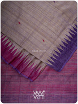 Greyish Lilac Magenta Ganga Jamuna Bristi Handspun Tussar Silk Saree