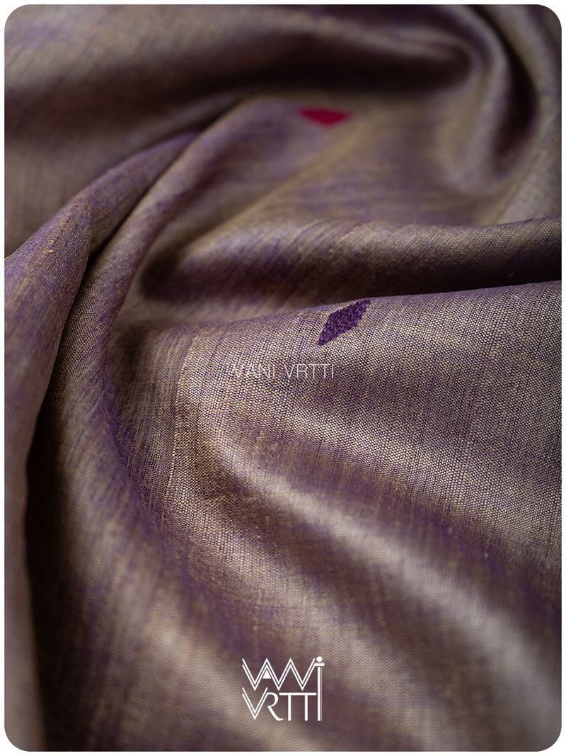 Greyish Lilac Magenta Ganga Jamuna Bristi Handspun Tussar Silk Saree
