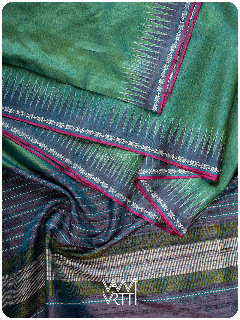Fern Green Brown Aarush Handspun Tussar Silk Saree