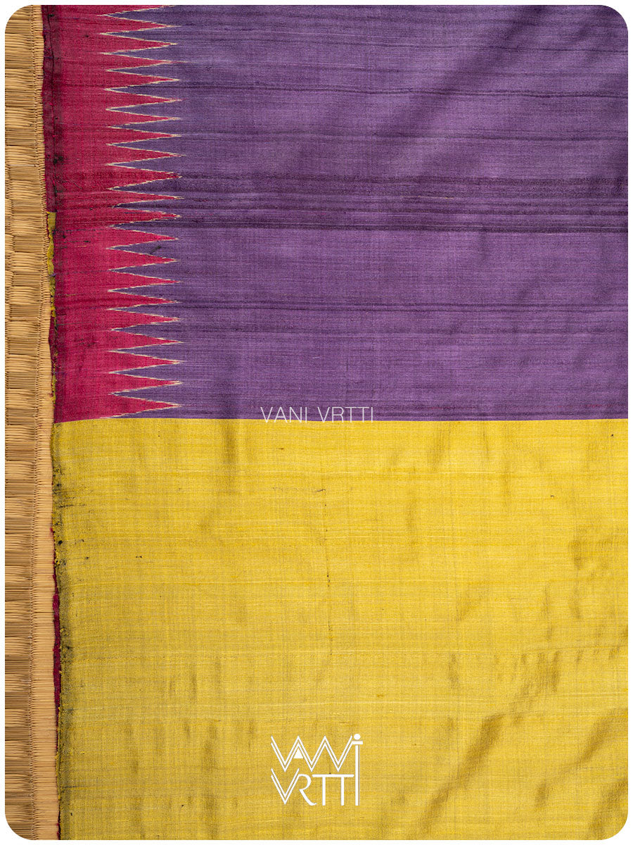 Purple Lime Yellow Ganga Jamuna Antara Handspun Tussar Silk Saree