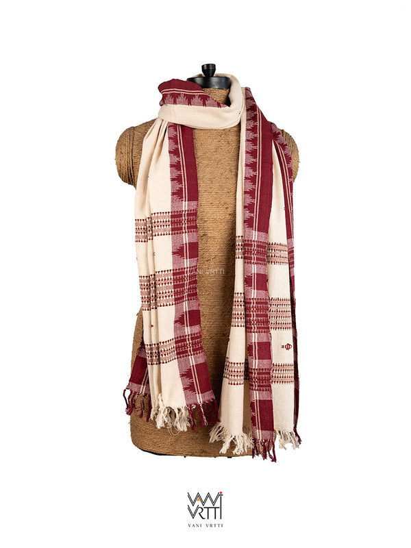 Off White Madder Red Matsya Kotpad Shawl