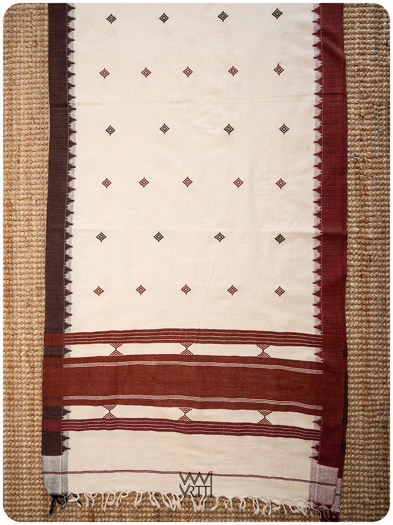 Off White Madder Coffee Ganga Jamuna Kotpad Shawl