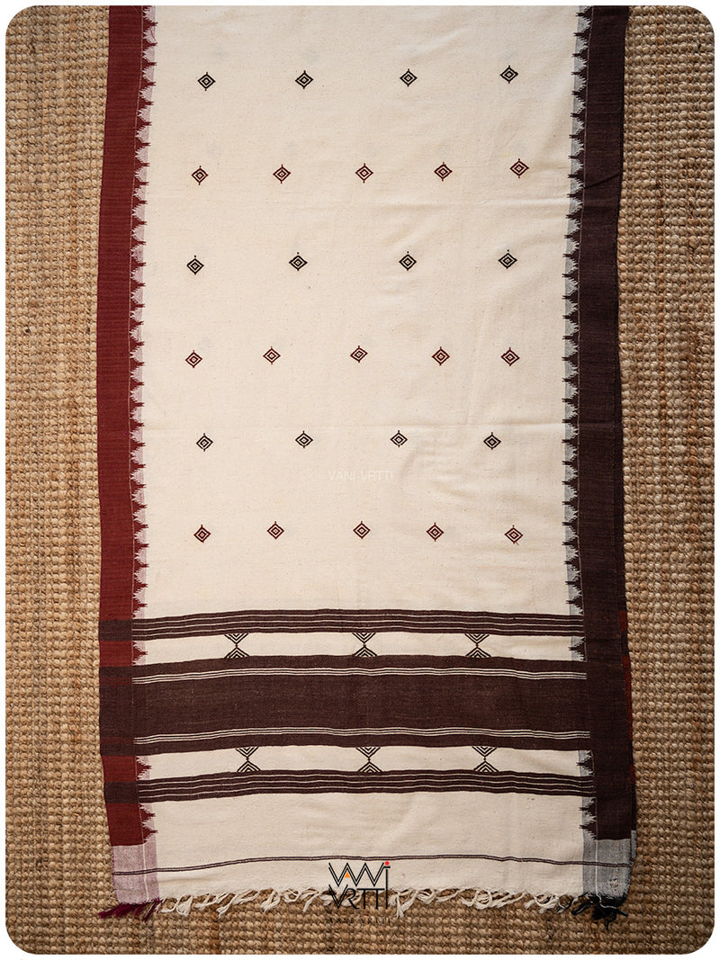 Off White Madder Coffee Ganga Jamuna Kotpad Shawl