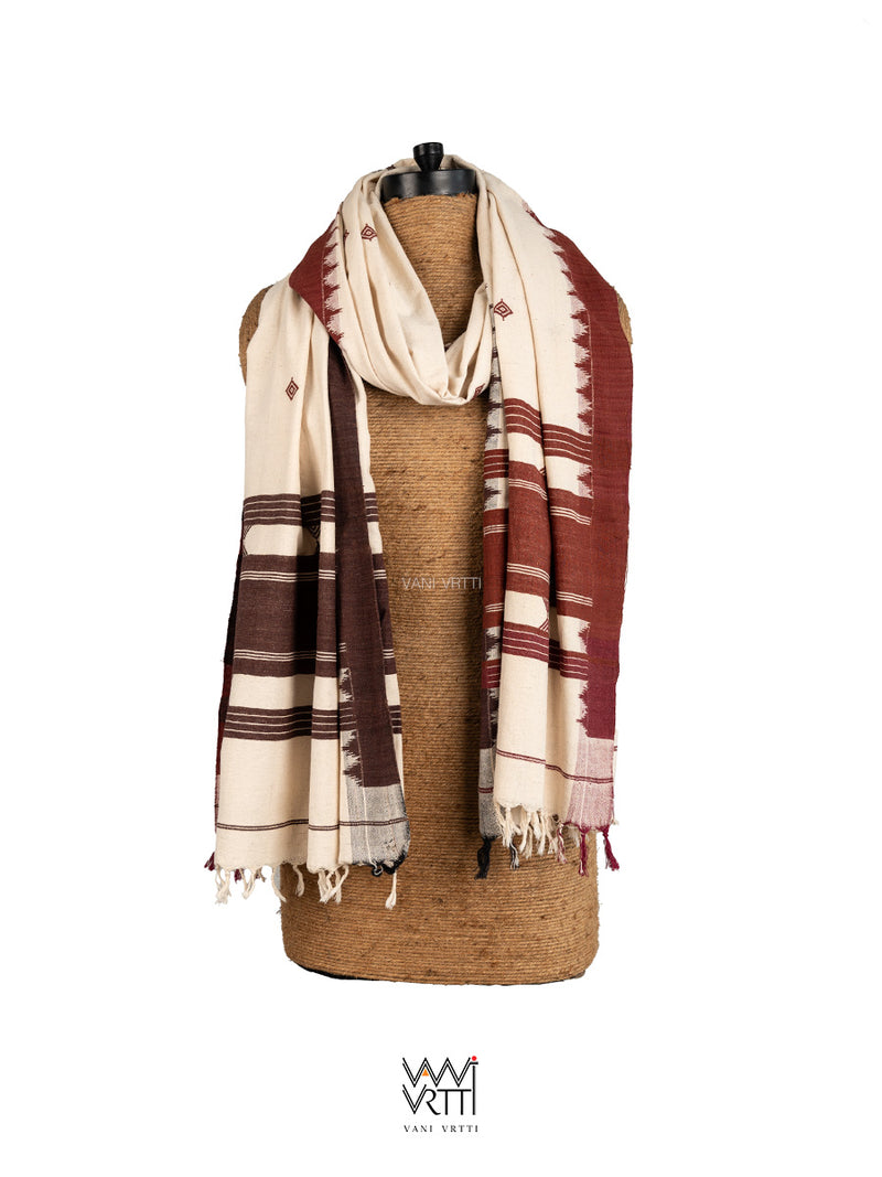 Off White Madder Coffee Ganga Jamuna Kotpad Shawl
