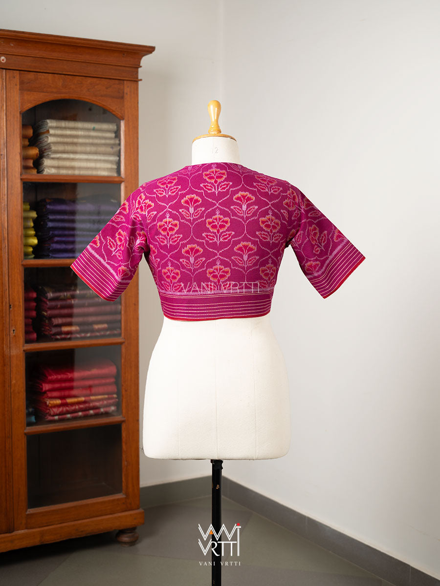 Purplish Pink Laal Jaba V Line Yoke Cotton Ikat Blouse
