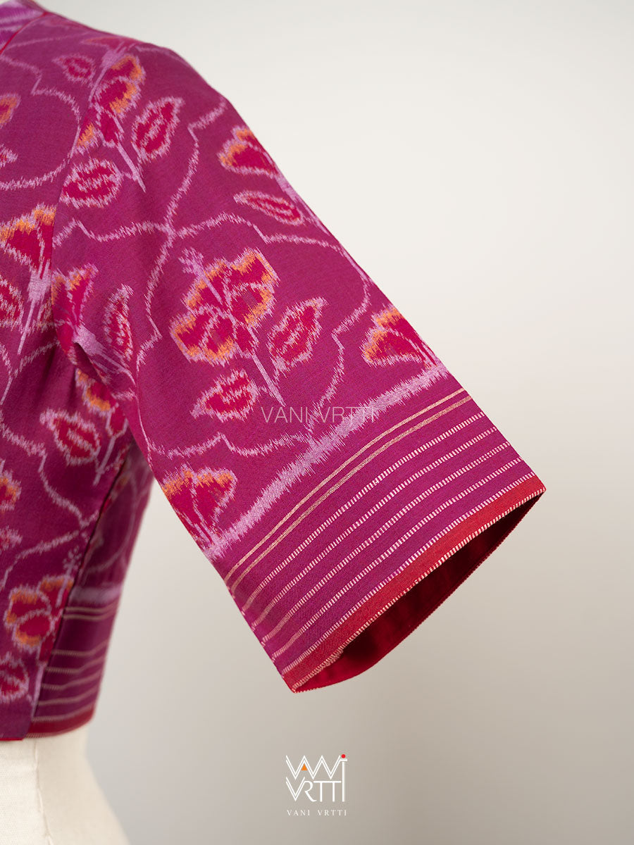 Purplish Pink Laal Jaba V Line Yoke Cotton Ikat Blouse